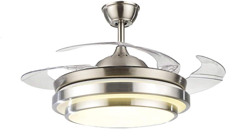 Fandian 36Inch Modern Ceiling Fans with Light Remote Control Retractable Blades Fandeliers for Living Room Bedroom Restaurant, Silver Color with Silent Motor 