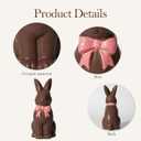 DN DECONATION Easter Decoration Bunny Decor - Spring Easter Brown Rabbit Sculpture, Ceramic Statues with Pink Bow for Farmhouse Home Decor Tabletop Shelf Mantel Dining Table Centerpiece (Set of 1)