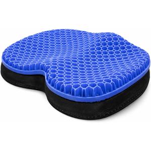 Blue Gel TPU Seat Cushion Large Contoured Honeycomb Cooling Gel Cushion for Long Sitting, Pressure Relief for Tailbone & Sciatica, Non-Slip Washable Cover 18.89 x 14.96 in