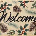 Heirloom Haven Christmas Welcome Door Mat, Winter Xmas Floor Mat Pinecone Branch Berries Decor Holiday Floor Front Door Non-Slip Doormat Switch Garden Rug for Home Bath Kitchen Decorations 17 X 29in