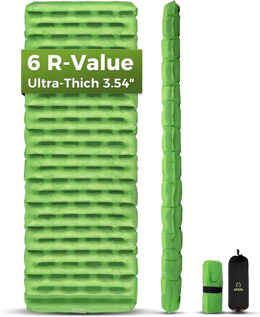 ATEPA ThermAir Backpacking Inflatable Sleeping Pad, 6 R-Value Insulated Ultralight Portable Camping Pad Sleeping Mat with 7 Layers & Storage Bag for Camping Backpacking Tent, Wide Long Size (72"x25")