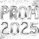 algpty Prom 2025 Balloons Silver 32 Inch Giant - Prom 2025 Decorations Decor for Graduation Party Foil Mylar Balloons Banner Sign