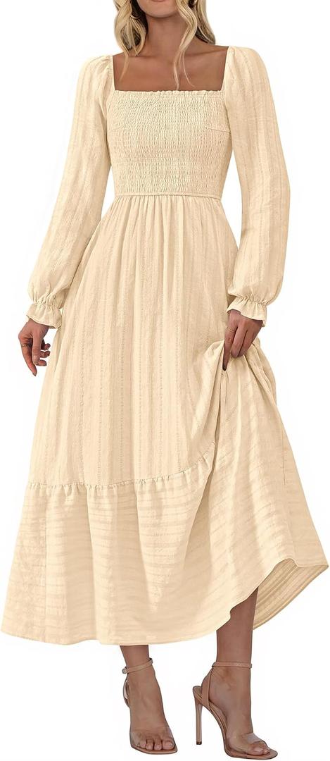 BTFBM Women Maxi Fall Dresses 2026 Long Sleeve Boho Dress (L)