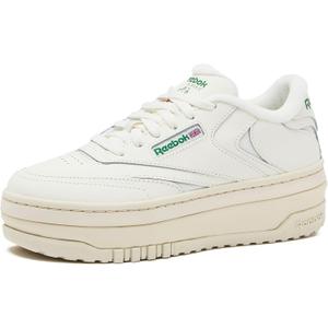 Reebok Club C Extra Platform Sneakers for Women, White Casual Tennis Women's Fashion Sneakers, Womens Shoes Size 5 to 11, Chalk/ Chalk/ Glen Green, 10 Medium