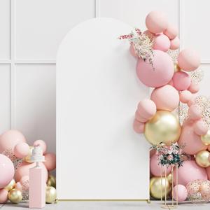 Minetom 6FT Wedding Arch Backdrop Stand with Spandex Arch Cover, Metal Arch Backdrop Stand for Birthday Party Baby Shower Graduation Ceremony Decoration, White