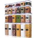Airtight Food Storage Containers with Lids, Vtopmart 24 pcs Plastic Kitchen and Pantry Organization Canisters for Cereal, Dry Food, Flour and Sugar, BPA Free, Includes 24 LabelsBlack
