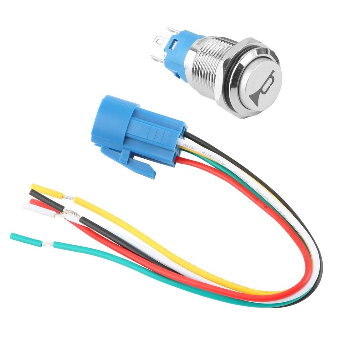 Horn Button 12V, Momentary Push Button Switch, 16MM Heavy Duty Metal Horn Switch, Blue LED Lighted Horn Button, Waterproof Car Push Button for Marine Boat Auto Air Train