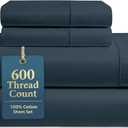 LANE LINEN 100% Cotton Sheets Queen Size  600 Thread Count Naturally Cooling Queen Bed Set, Durable Bedding for Daily Use, Luxury Sateen Finish, Snug Fit 15" Deep Pocket Fitted Sheet  Estate Blue