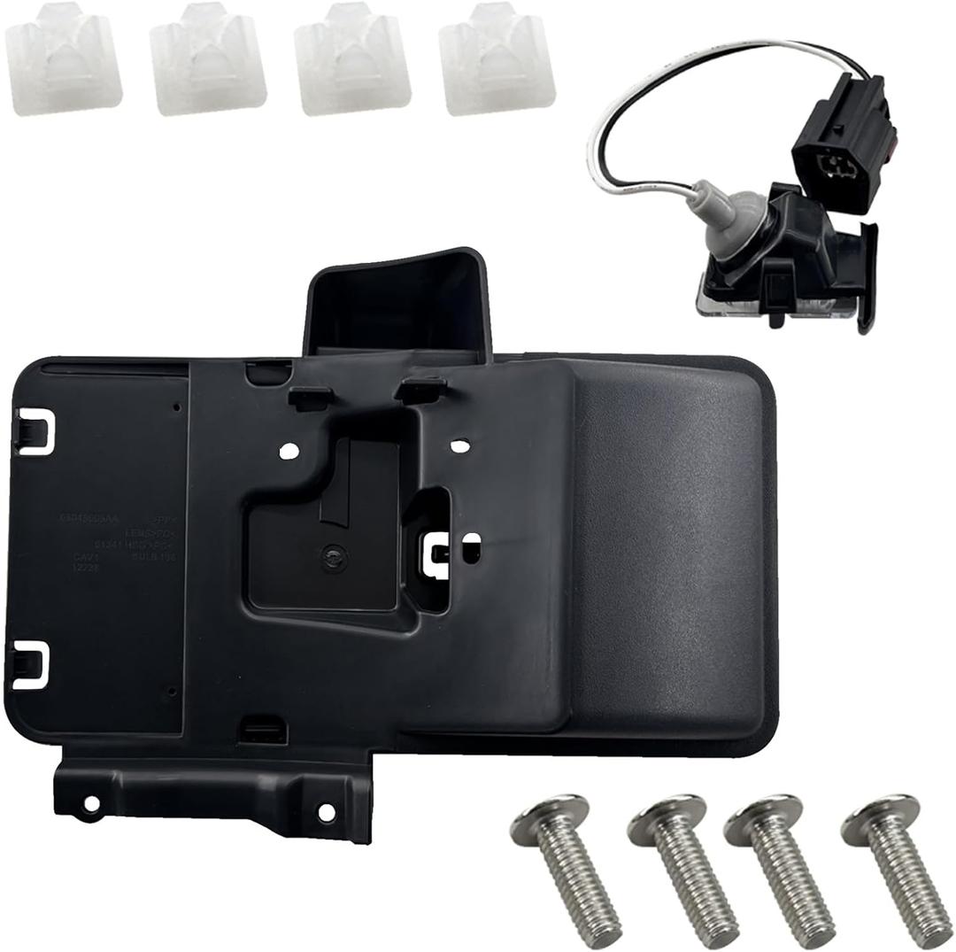 Black Rear License Plate Holder Frame Bracket Replacement for 2007-2016 Wrangler JK & JKU (with License Plate Lamp)