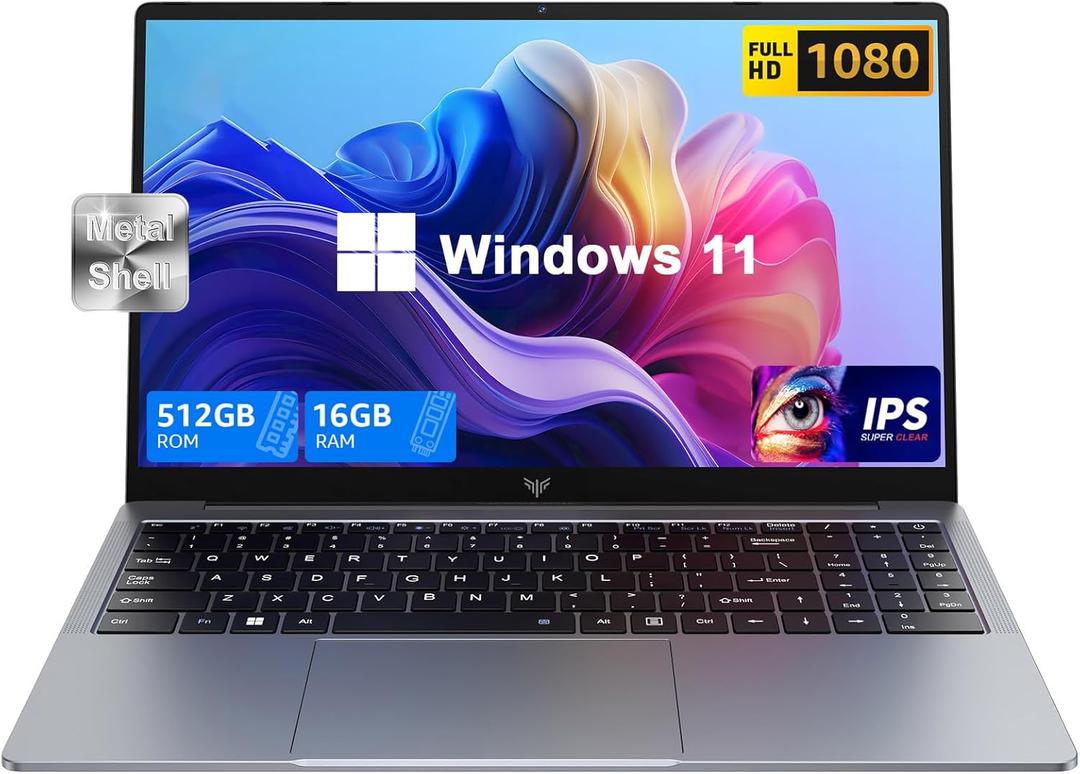 2025 Laptop Computer with Windows 11, Intel N150 Quad-Core Processor 16GB DDR4 RAM 512GB SSD, 15.6" FHD IPS Display, WIFI,5000mAh Battery,USB3.2 Gen1,Portable Laptops for Business Office Student