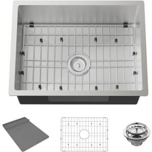 Kitchen Sink,24x18 Inch Kitchen Sink Stainless Steel Undermount Bar Sink Drop In Stylish and Modern Look Sink With Bottom Grid,Silicon Mat And Drain Assembly Add Elegance & Enhance Usability
