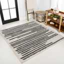 JONATHAN Y Khalil Modern Berber Stripe Cream/Black 3x3 Square Indoor Area Rug, Contemporary, Bohemian, Easy-Cleaning for Living Room, Bedroom, Kitchen, Pet Friendly, Non-Shedding (MOH207A-3SQ)