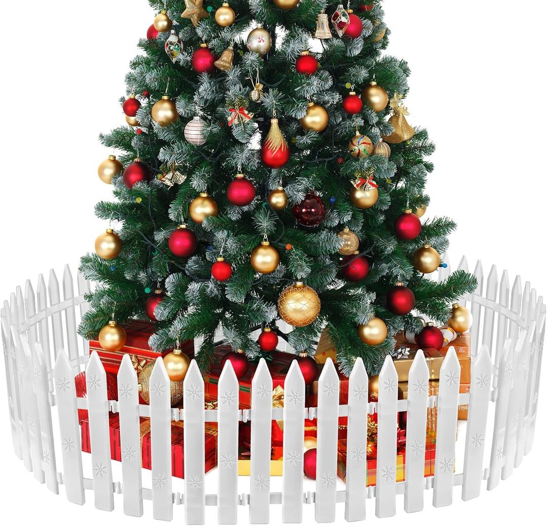 MCEAST 36 Pieces Christmas Tree Fences White Picket Fence Border 4.6 x 12 Inches Mini Plastic Decorative Fences Christmas Tree Barrier for Dogs Kids Home Wedding Fairy Garden Party