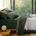 Bedsure 100% Washed Cotton Percale Sheets King Size - Linen Like Textured 6-Piece Bedsheet Set with 18" Deep Pocket, Breathable & PureWoven Soft Comfy (Olive Green, King)