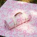 SmoothNovelty Pink Bow Picnic Blanket 80'' x 80'' Waterproof Extra Large Camping Blanket Coquette Picnic Mat Foldable Portable Preppy Outdoor Beach Mat with Carry Strap for Outdoor Grass Lawn Park