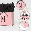 2 x Linelglobal Pink Letter Gift Bag with Handles for Women 12.6" Anniversary Wedding Party Includes Envelope, Card, Wrapping Paper - Initial M, 1 count