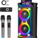 Karaoke Machine for Adults with Dual 6.5-Inch Subwoofers and 2 Wireless Microphones, Portable Bluetooth Karaoke Speaker with Bass/Treble Adjustment, LED Lights, Supports TWS/USB/TF/REC/FM/AUX
