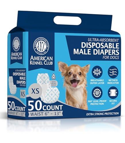 XPCARE 50 Count Disposable Male Dog Diapers, Male Dog Wraps,Super Absorbent LeakProof Fit (XSmall)