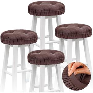 Marsui 4 Pieces Soft Stool Covers Round Bar Stool Cushions with Elastic Band Padded Seat Covers Nonslip Round Seat Cushions for Chairs Slipcovers(12 Inch,Brown)