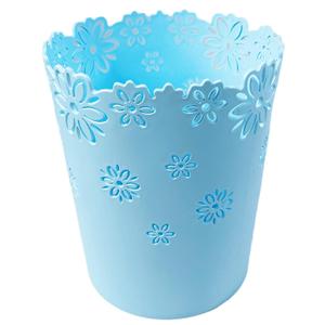 VIUJUH Wastebasket, Hollow Flower Shape Plastic Lidless Wastepaper Baskets Trash Can (Blue, Mini)