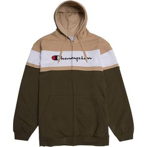 Champion Mens Big and Tall Full Zip Hoodie Classic Embroidered Logo (X-Large Tall, Heather Grey/Black/White)