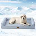 COZY KISS Cooling Dog Bed for Extra Large Dogs, 48"x32" Orthopedic Foam Sofa with Bolster Sides, Q-Max >0.4 Cooling Technology, Cool Pet Bed with Removable Washable Cover, Blue