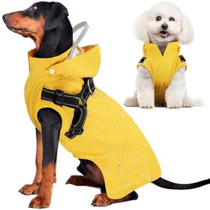 Lukovee Dog Raincoat - Waterproof Rain Jacket with Harness & Removable Hood, Reflective Double Layer Dog Rain Coat Poncho for Small Medium Large Dogs Puppy (S, Yellow)