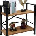Crofy Rustic Bookshelf, 2 Tier Real Wood Bookshelf, Metal Book Shelf for Storage, Black Bookcase, 12.6" D x 23.62" W x 22.83" H