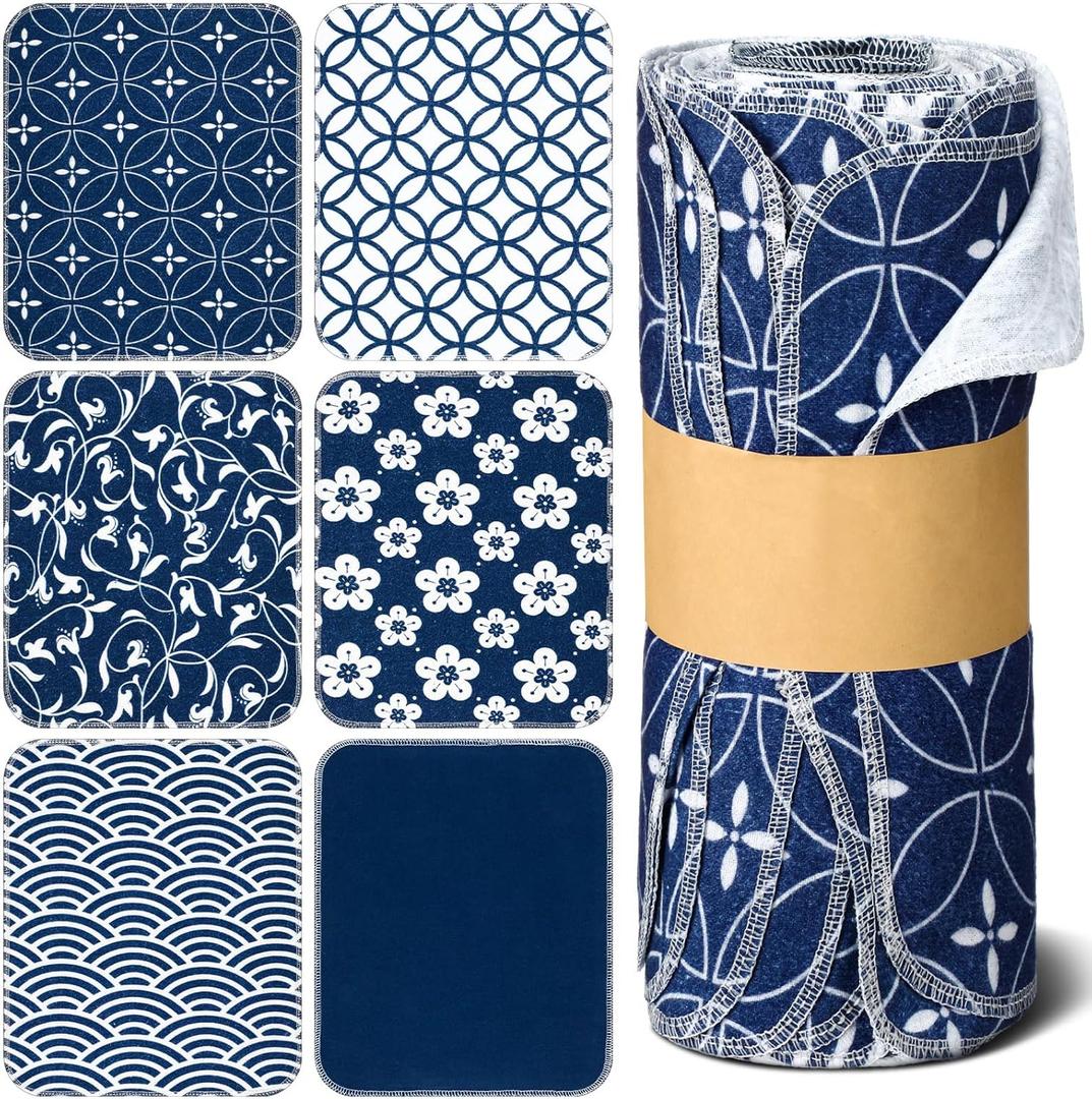 36 Pack Japanese Reusable Cleaning Cloths Washable Cotton Kitchen Towels for Home (Blue)