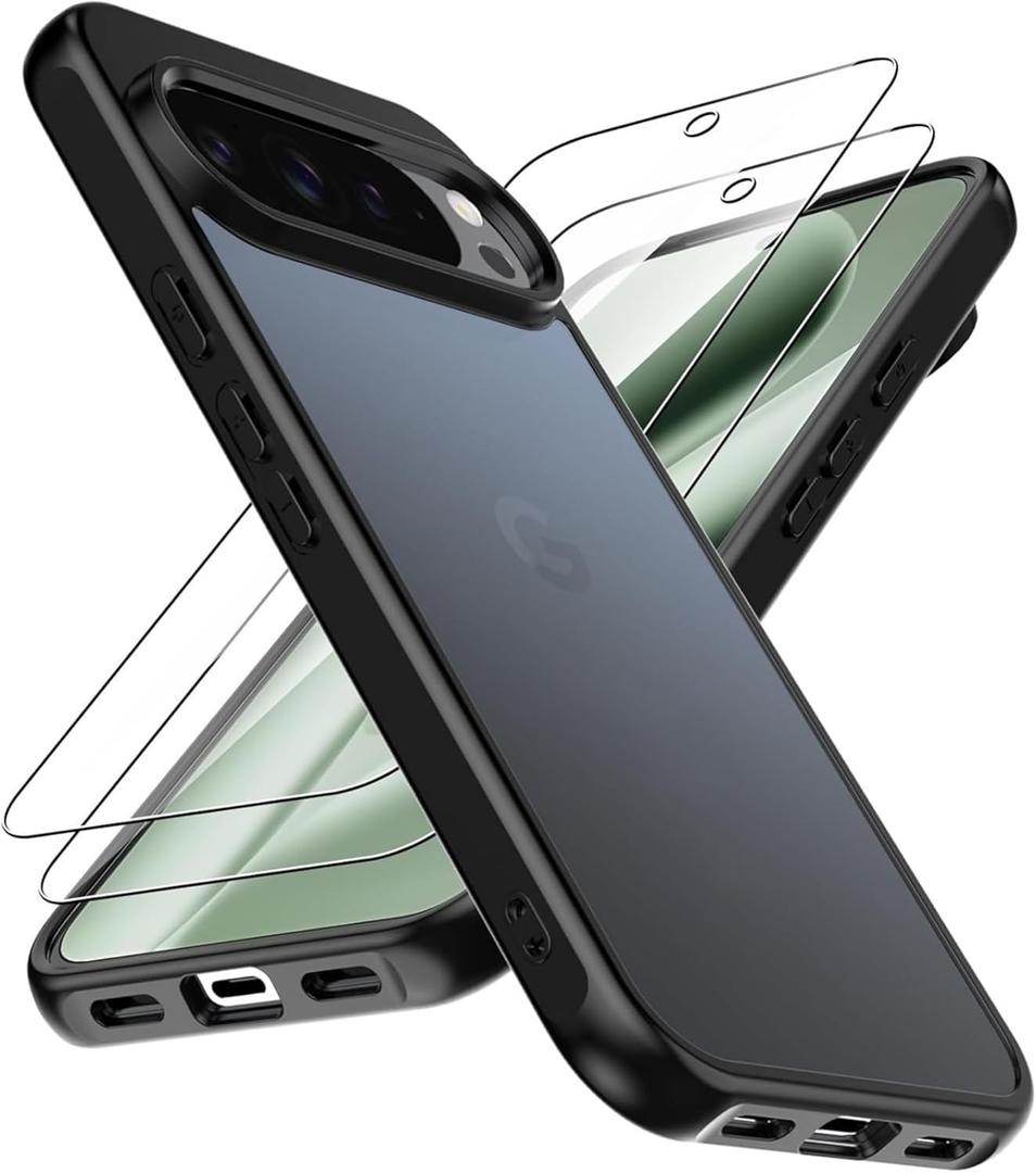 TR4U The Resource For You 3 in 1 Matte Case with 2-Pack Screen Protectors Compatible with Google Pixel 10 Pro XL, [Shockproof] [Military Grade Protection] Protective Case for Pixel 10 Pro XL (2025) (Black)
