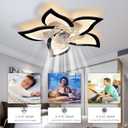 Bevenus Low Profile Ceiling Fans with Lights,27.2 Black Modern Dimmable Flower Shape Ceiling Light Fan with Remote Control/app Control,Timing 6 Gear Speeds Fan Ceiling Lamp.