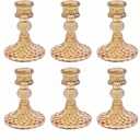 Glass Candlestick Holder,Striped Taper Candle Holders,Set of 6 Candle Stand for Table Centerpieces, Home Decor,Weddings,Festival and Parties (Amber Dimond Pattern)