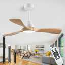 42" Ceiling Fans with Lights with Remote Control, Indoor Outdoor Wooden Ceiling Fan with 3 Wooden Blades for Patio, Living Room, Dining Room, Farmhouse and More (White + Log Color)