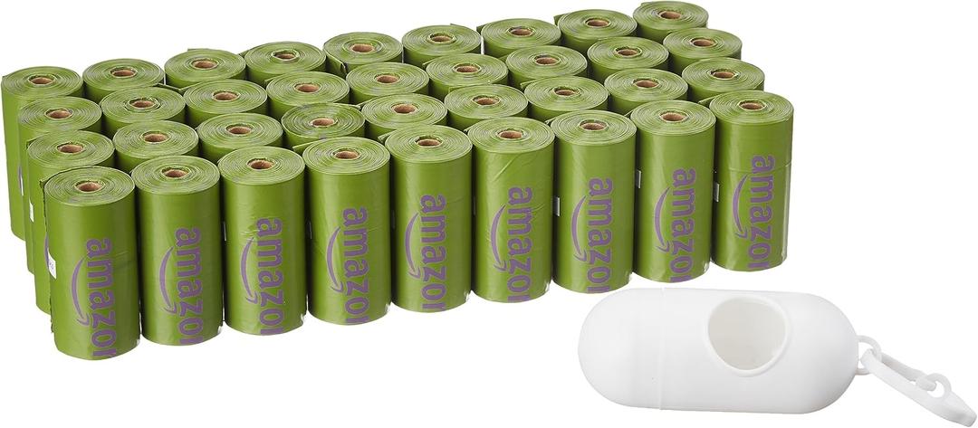 Amazon Basics Dog Poop Bags with Dispenser, 540 Count, Enhanced for Leakproof, Lavender Scented, Includes Leash Clip