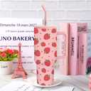 40oz Strawberry Tumbler with Lid Straw Handle Pink Red Cute Strawberry Water Bottle Stainless Steel Travel Mug Tumbler Cup for Iced Coffee Women Girl Birthday Party Favor, 1Pack