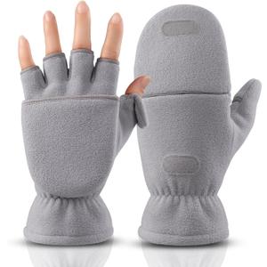 OZERO Winter Gloves Fingerless Convertible Mittens Thermal Polar Fleece Insulated Lining Windproof Warm for Men Women (X-Large, Grey)