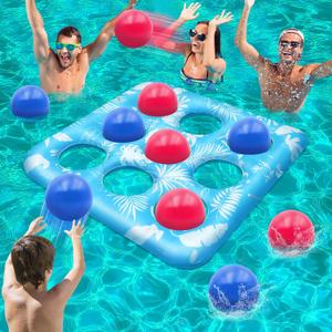 Intoypad Pool Toys for Kids Adults, Tropical Leaves Inflatable Swimming Pool Tic Tac Toe Game with 10 Balls Fun Summer Party Lake Above Ground Float Game Water Ball Toys for Kids Teens Adult Blue
