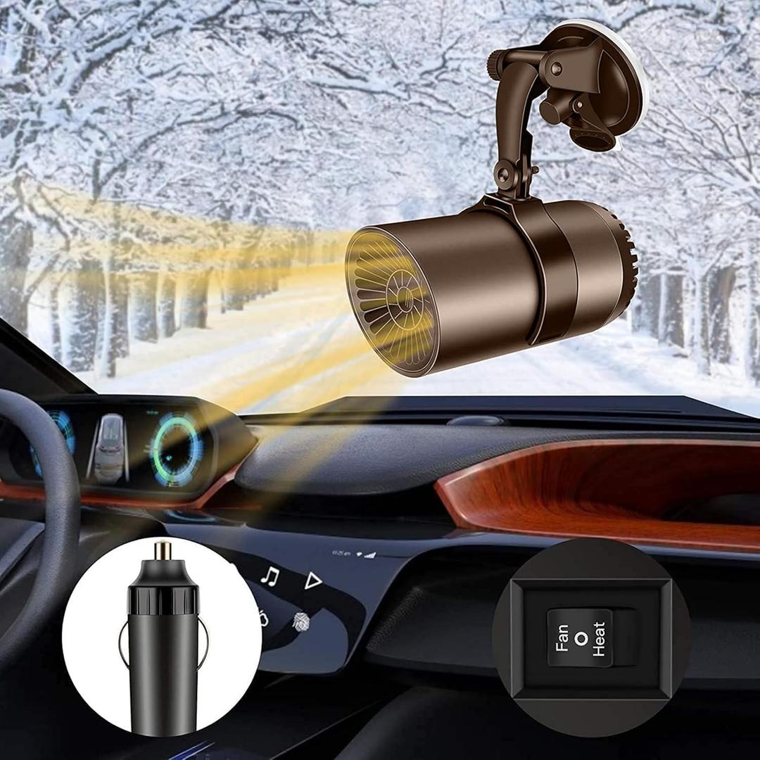 Car Heater, Portable Windshield Defogger and Defroster, Plug in Automobile Windscreen Fan with Suction Holder for All Cars