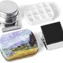 Portable Mini Tin Box,12-Well Empty Watercolor Palette,Small Paint Storage Travel Artist Outdoor Sketch Watercolor Kits with Magnetic Clip and Oil Pot.Wheat Field