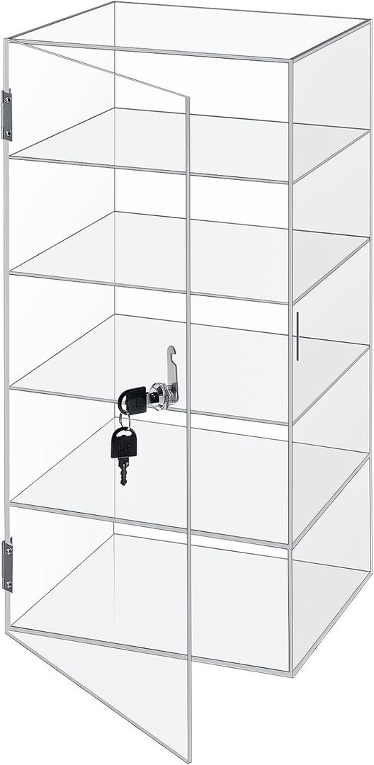 Barydat Acrylic Display Case with Lock Key Countertop Display Case Clear Showcase Display Cabinet Multi Functional Safe Storage Box for Retail Store (Fixed 5 Tier,20 x 9.4 x 9.3 Inch)