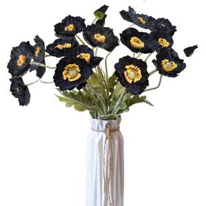 Riyuwal 6pcs Poppy Flowers Artificial Blue Silk Poppy Flower Real Touch Poppies Flower for Tall vase Wedding Home Party Table Centerpiece Arrangement Decor(Black)