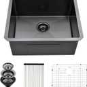 Undermount Kitchen Sink, 21 x 18 x 10 Inch Single Bowl Undermount Sink 16 Gauge T-304 Stainless Steel Gunmetal Black Kitchen Sinks