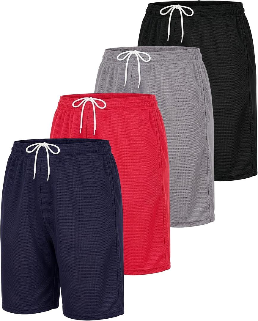 Real Essentials 4 Pack: Women's 7" Mesh Bermuda Athletic Shorts - Quick Dry Workout Running with Pockets - Set 3, M