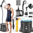 Portable Shower with Heater 1500W Camping Water Heater with Shower Head 3 Spray Modes, 6000mAh Rechargeable Shower Pump with LED Display Foldable Bucket Outdoor Showering for Hiking RV Car Travel Pet