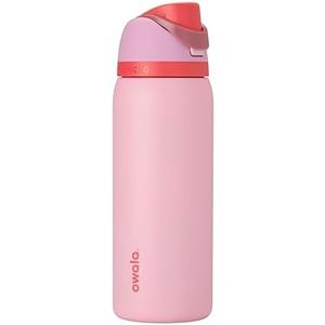 Owala FreeSip Insulated Stainless Steel Water Bottle with Straw for Sports and Travel, BPA-Free Sports Water Bottle, 32 oz, Pink, Angel Food Cake