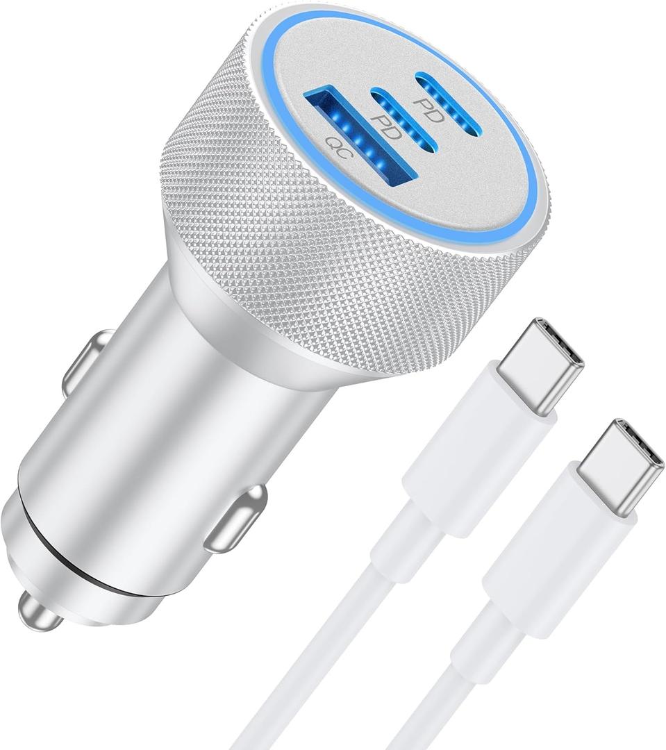 WODENTA for iPhone 17/16/15 Pro Max Car Charger, 67W 3-Port Fast USB C Car Charger Power Cigarette Lighter Adapter with 3FT USB C to C Cable for iPhone 17/17 Pro/Air/17e/16/15 Pro Max/Plus/16e, iPad (White)