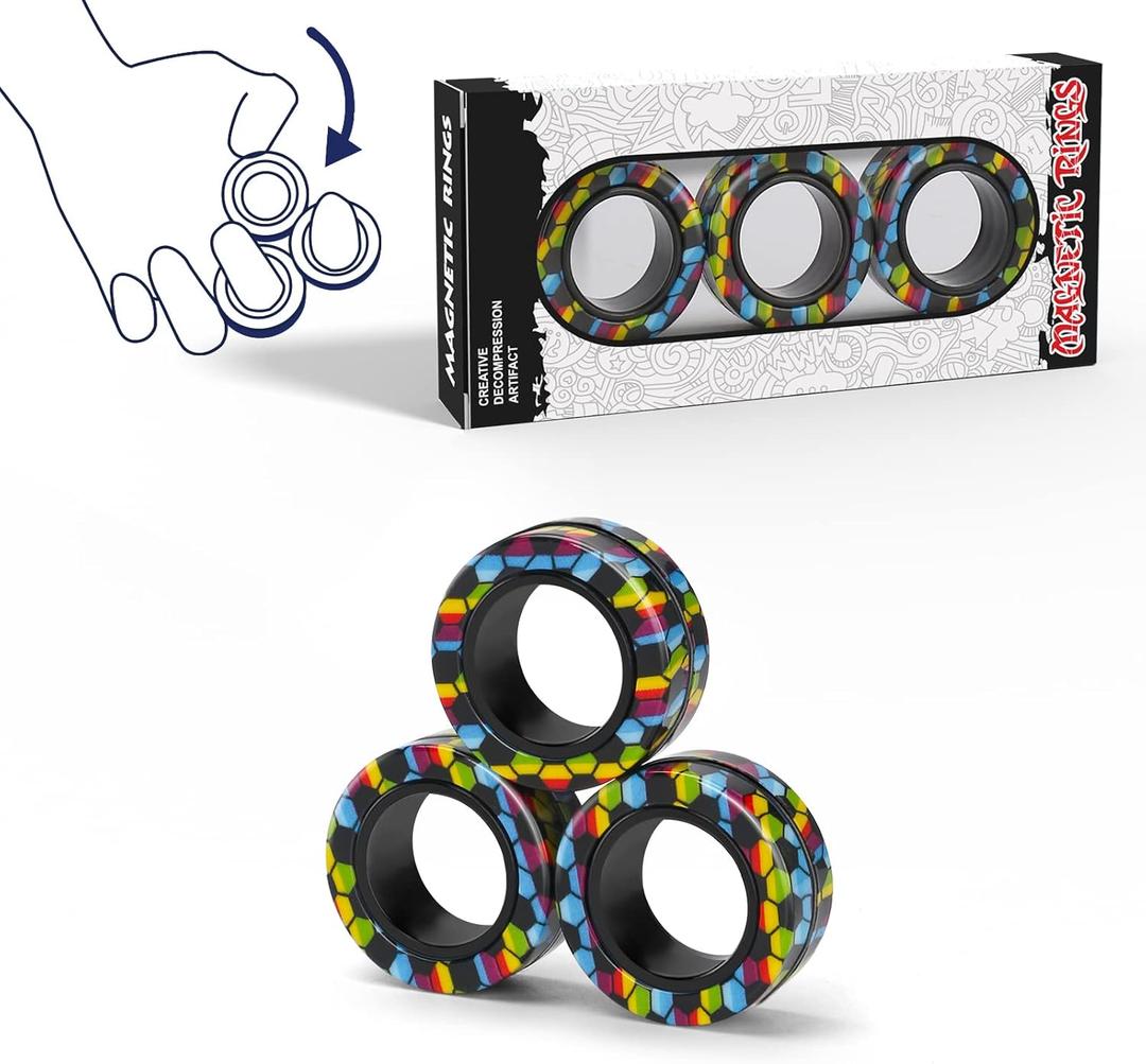 Magnetic Rings Fidget Toy Set, Idea ADHD Fidget Toys, Adult Fidget Magnets Spinner Rings for Anxiety Relief Therapy, Fidget Pack Great Gift for Adults Teens Kids Easter Basket Stuffers (3PCS)