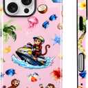 Magnetic for iPhone 16 Pro Max Case [Compatible with Magsafe] Cute Summer Beach Monkeys Pattern Design, Full Body 2 in 1 Shockproof Scratch Resistant Protective Cover for Women Girl
