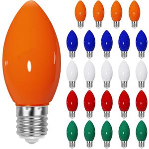 C9 Led Replacement Christmas Light Bulbs,C9 Shatterproof Multicolor Ceramic Bulbs(Pack of 25),C9/E17 Candelabra Base,Commercial Grade Holiday Bulbs for Indoor and Outdoor String Lights