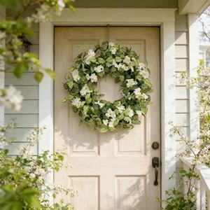 Jobflower 24 Inch Spring Wreaths for Front Door, All Seasons Summer Wreath with Fade-Resistant Greenery, Large Farmhouse Artificial Green Wreath for Outdoor Porch Wall Window Decor, Green